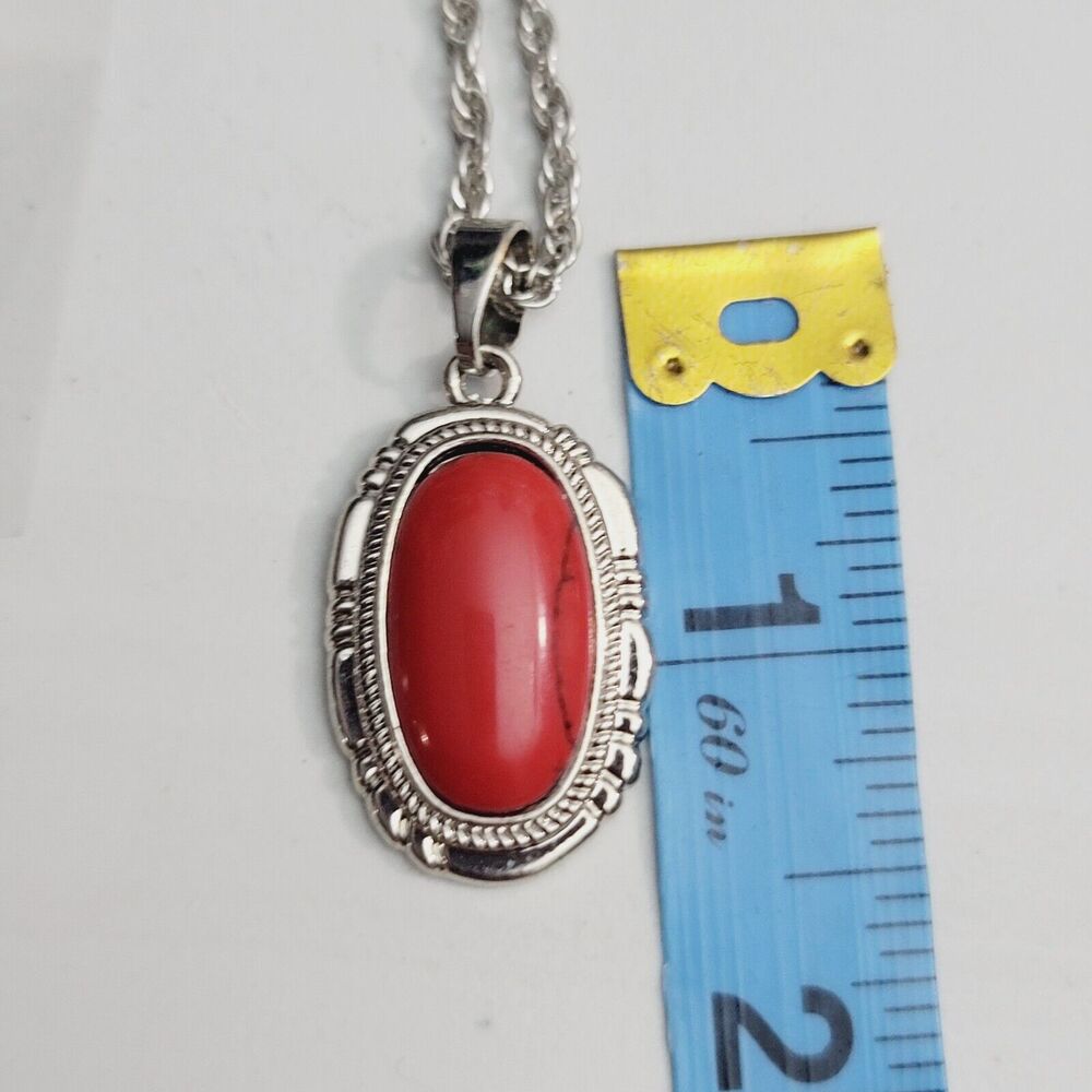 Silver Chain With A Large Red Oval Agate Pendant Necklace